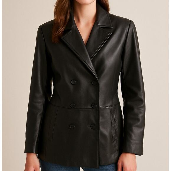 Siena Studio Double Breasted Leather Jacket - Picture 1 of 9